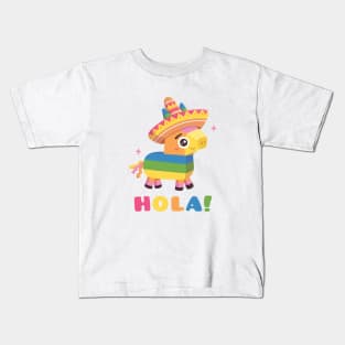 Cute Pinata With Fiesta Hat Hola Kids T-Shirt